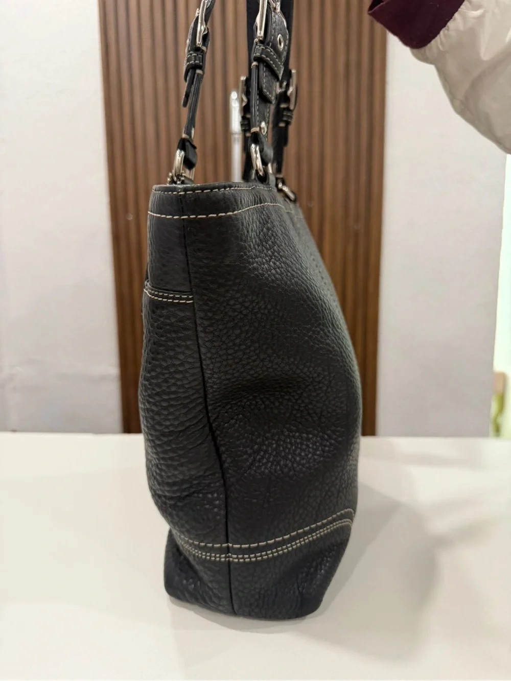 Coach Hamilton Black Pebbled Leather Tote Shoulder Handbag Women’s Purse #F13089